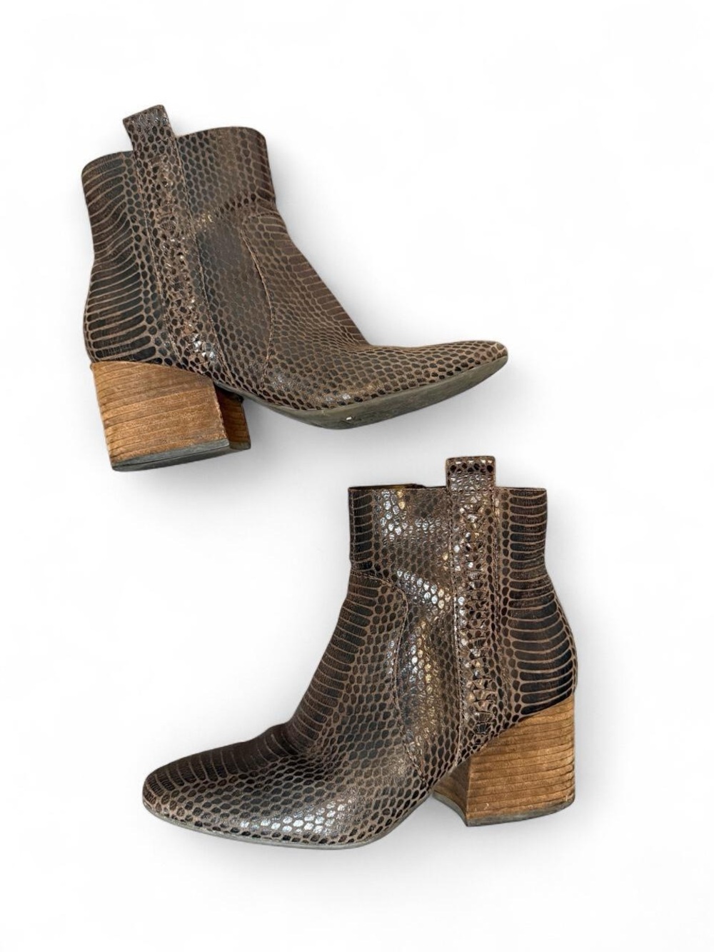 Korks by Kork-Ease Leyland Brown Snakeskin Leather Ankle Boots Block Heel 6.5